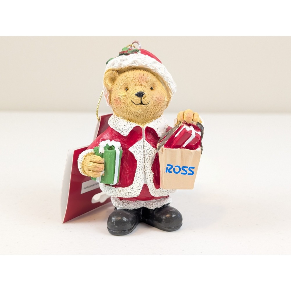 Santa Bear Holding a Ross Shopping Bag 4.5" Christmas Resin Ornament New